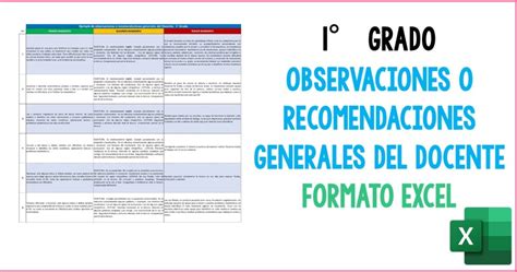 1° Grado Observaciones O Recomendaciones Generales Del Docente Formato