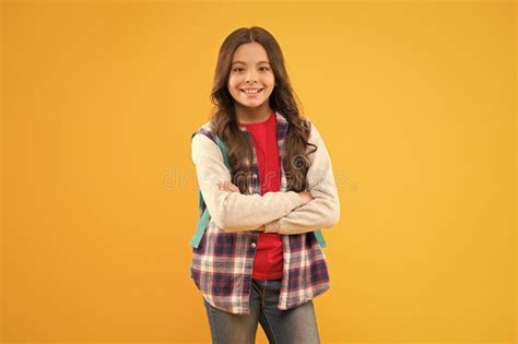 Confident Teenage School Girl Child Happy Smile Keeping Arms Crossed