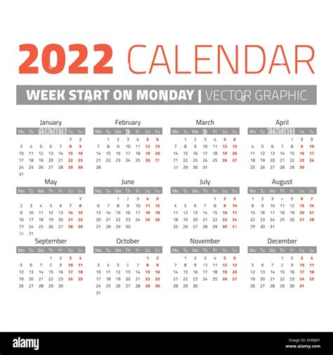 Simple Calendario Del Año 2022 Imagen Vector De Stock Alamy
