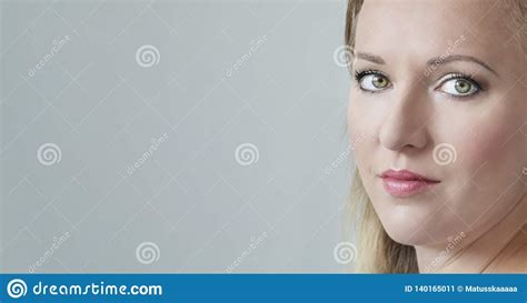 Close Up Portrait Of Happy Young Beautiful Woman Face Looking At Camera