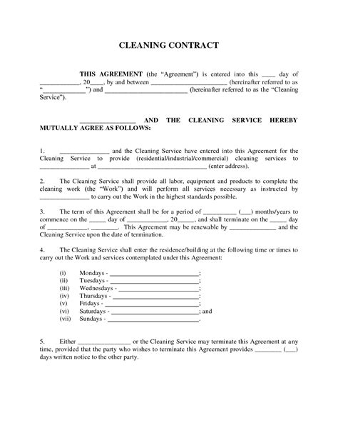 Cleaning Contract Agreement Free Printable Documents