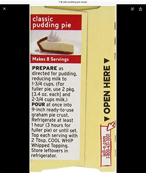 Classic Jello Pudding Pie Recipe That Was On The Pudding Boxsmall Box