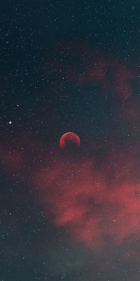 Download 1080x2160 Wallpaper Silhouette Blood Moon Minimal Starry