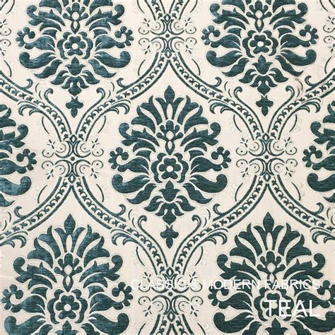 Classic Floral Damask Teal Green Velvet Fabric Classic And Modern