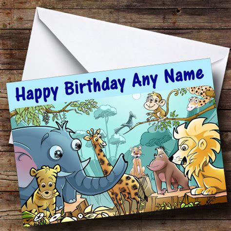 Jungle Animals Blue Personalised Birthday Card The Card Zoo