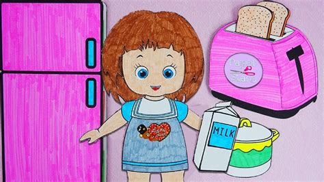 Paper Little Doll Kitchen And Refrigerator Food Play Papercraft Diy