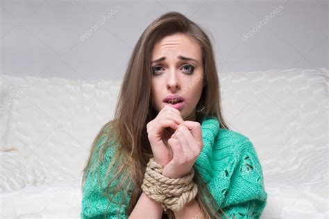Girl With His Hands Tied Crying Stock Photo Kopitin