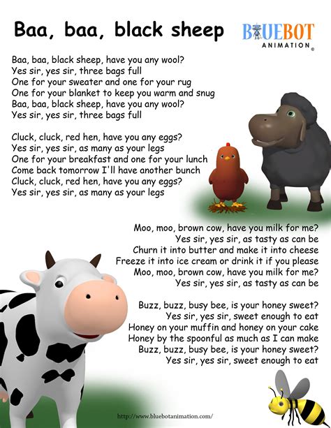 Ba Ba Black Sheep Nursery Rhyme Lyrics Free Printable Nursery Rhyme