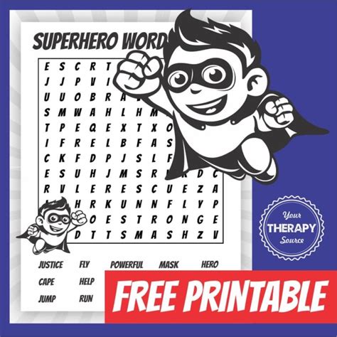 Super Hero Word Search Free Printable Your Therapy Source