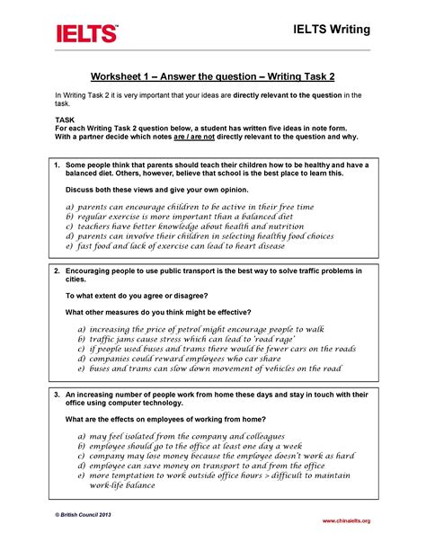 Worksheet 1 | IELTS Writing
