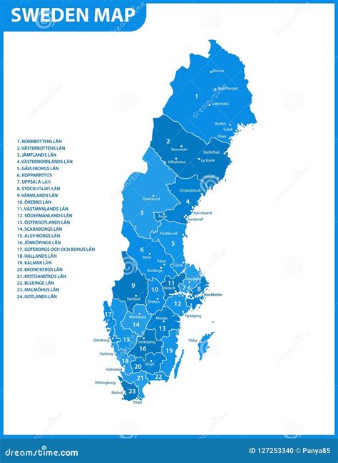 The Detailed Map Of Sweden With Regions Or States And Cities Capital