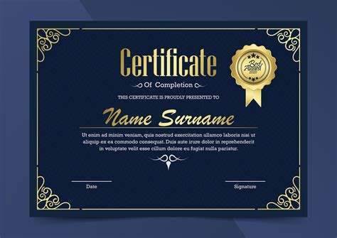 Blue And Gold Certificate Template