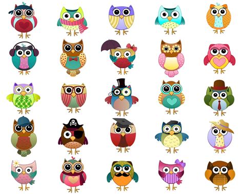 Cute Owl Characters Clip Art Set Of 25 Hand Drawn 300 Dpi  Png