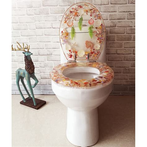 Fancy Seashell Decorative Soft Close Oval Elongated Resin Toilet Seat