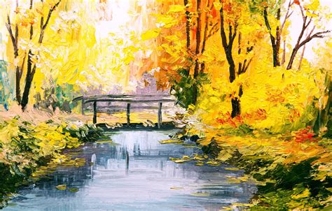 Wallpaper Forest Bridge Park River Seasons Paint Picture Art