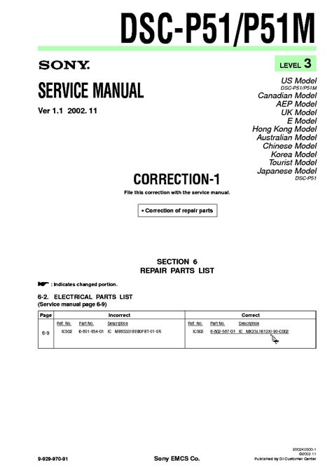 SONY DSC-P51 CORR LEVEL3 VER1.1 Service Manual download, schematics