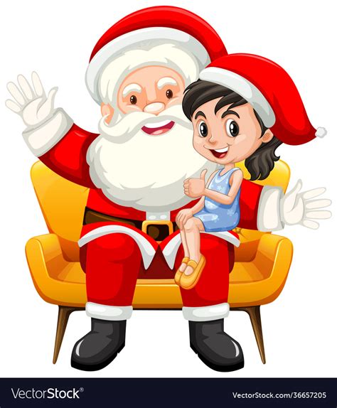 Santa Claus Sitting On His Lap With Cute Girl Vector Image