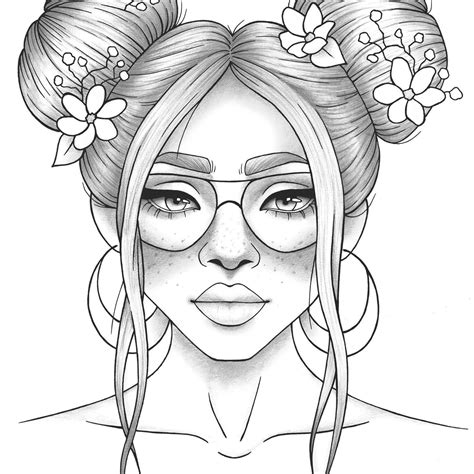 Adult Coloring Page Girl Portrait And Clothes Colouring Sheet Etsy