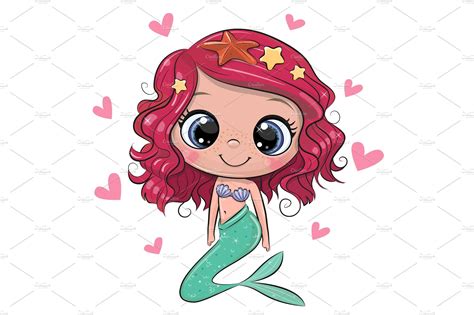 Cartoon Mermaid With Pink Hair Custom Designed Illustrations
