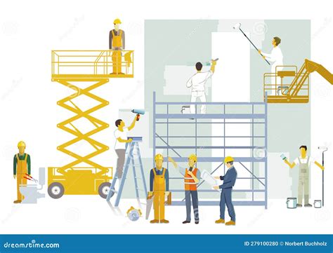 Construction Site With Craftsmen Architects Illustration