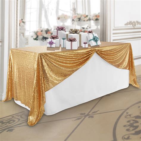 Lanns Linens 60 X 126 Gold Sequin Tablecloth Sparkly Rectangle