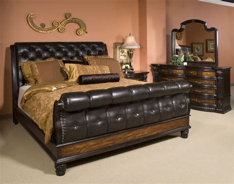 Grand Estates Tufted Leather Sleigh Bed Queen Fairmont Designs Home