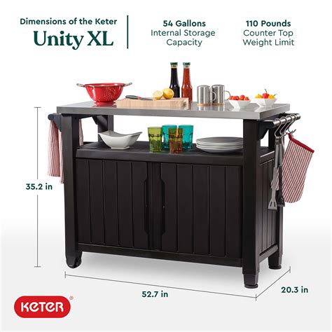 Keter Unity Xl Portable Outdoor Table And Storage Cabinet With Hooks