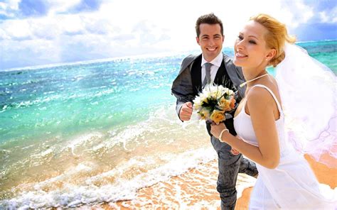 Man Woman Wedding Photos Sea Beach Love Couple Hd