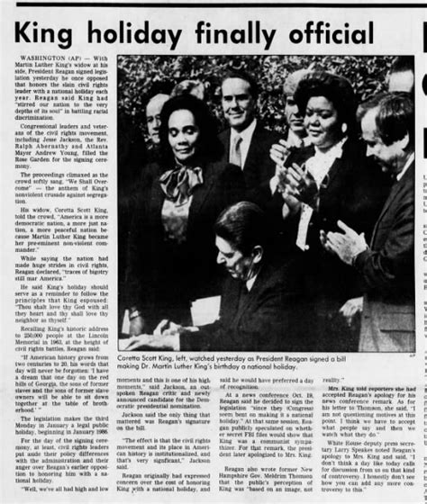 President Reagan Signs Legislation Creating Martin Luther King Jr Day