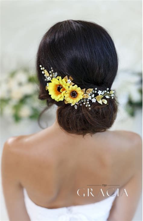 Hypatia Yellow Sunflower Bridal Headpiece Fall Wedding