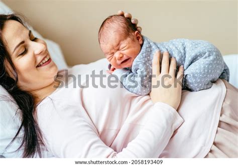 Happy Mother Newborn Baby Close Portrait Stock Photo 2058193409