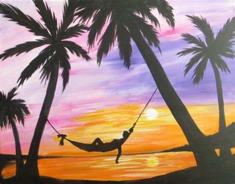 Palm Trees At Sun Set Hammock Painting 16 X 20 Acrylic On Etsy In