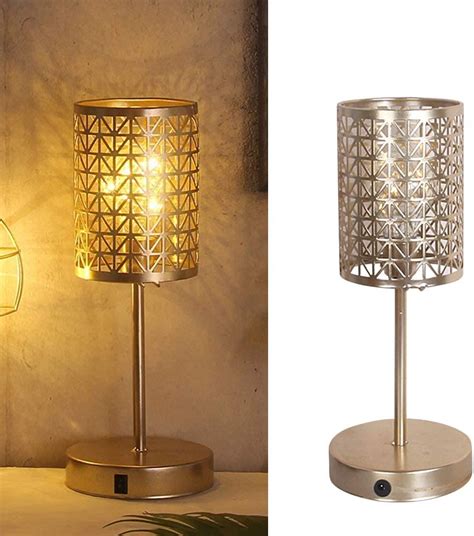 Decorative Table Lamp Battery Operated Lights For Bedroom Warm White Metal Cage Desk Lamp With