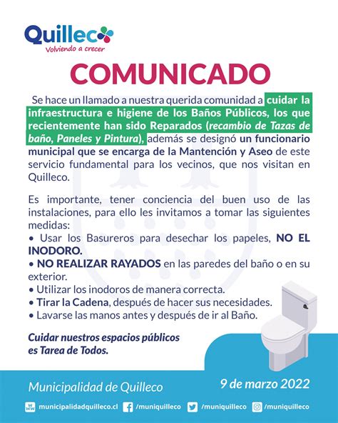 COMUNICADO Reparación de Baños Públicos Municipalidad de Quilleco