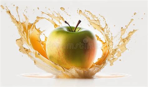 A Green Apple With A Splash Of Orange Juice On It Stock Illustration