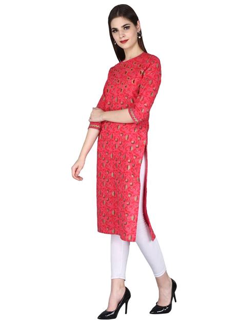 Besides good quality brands, you'll also find plenty of discounts when you shop for mock neck top during big sales. red Pure Cotton Floral Pattern Round Neck Calf Long Kurta ...