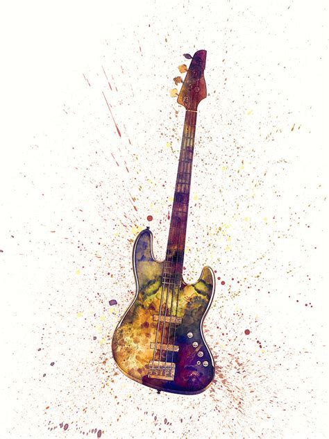 Electric Bass Guitar Abstract Watercolor Digital Art By
