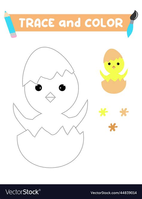 Trace And Color The Chicken A Training Sheet Vector Image