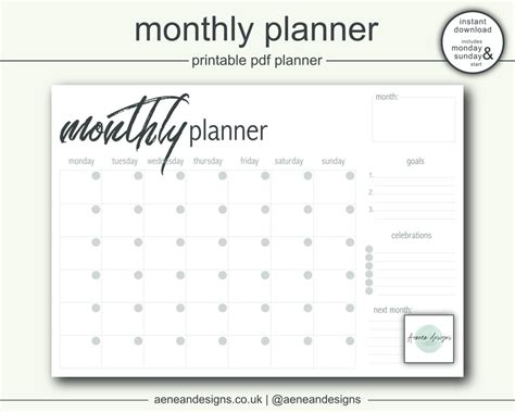 Printable Monthly Planner Monthly Planner Printable Planner Etsy Uk