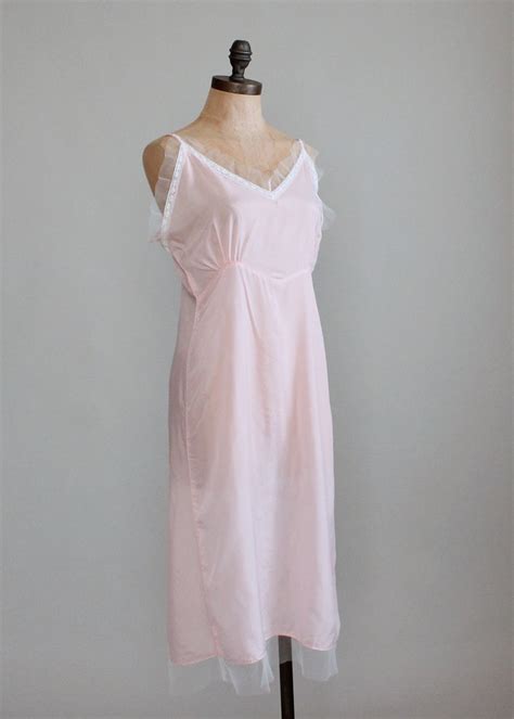 vintage 1940s pale pink rayon nightgown with white mesh trim raleigh vintage