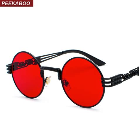 Peekaboo Unisex Gothic Steampunk Sunglasses Round Men 2019 Male Sun Glasses For Women Round