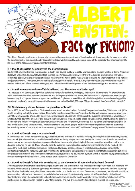 Albert Einstein Fact or Fiction Rea Deutsch DAF Arbeitsblätter pdf doc