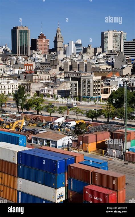 Container Port And Montevideo Skyline Uruguay South America Stock Photo