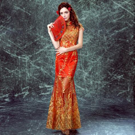 Купить Новый qipao cheongsam платье красная вышивка кружева свадебное платье цветы
