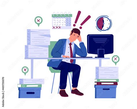 Vecteur Stock Stressed Worker Burnout Cartoon Character Worried About