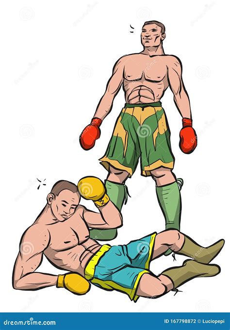 Fight Between Two Boxers Set Of Monochrome Illustrationsplus Vintage