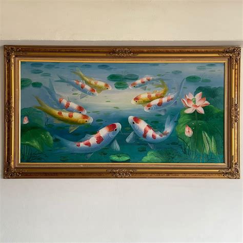 9 Auspicious Koi Fish In Lotus Pond FengShui Painting Hobbies Toys