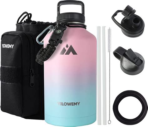 64 oz insulated water bottle with straws half gallon stainless steel sports water