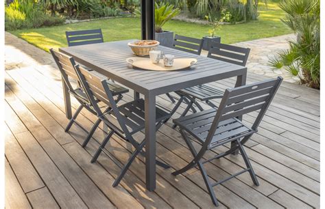 Ensemble table et chaises de jardin 6 personnes en aluminium anthracite