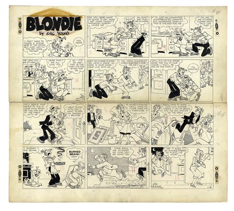 Lot Detail Chic Young Hand Drawn Blondie Sunday Comic Strip From